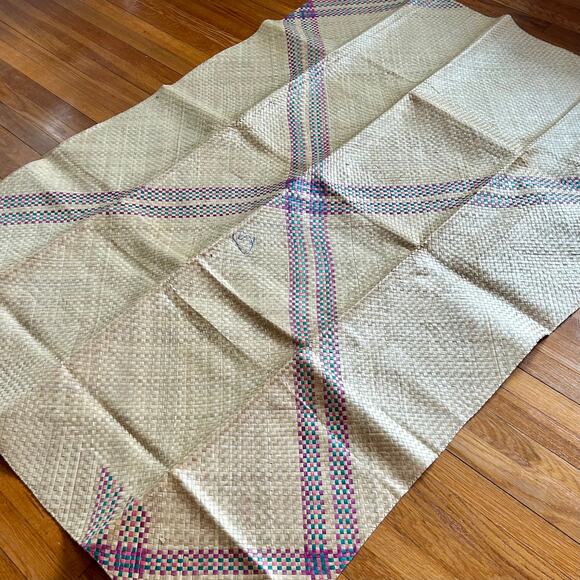 Vintage Banig Woven Mat 47 × 70 in Purple & Blue Plaid Design - Picture 2 of 11